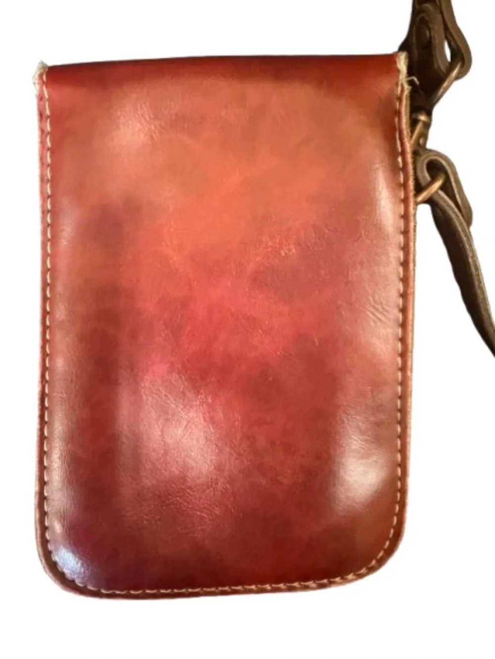Vintage Tooled Leather Floral Phone Crossbody Bag Red Brass Turn Lock Sm Purse
